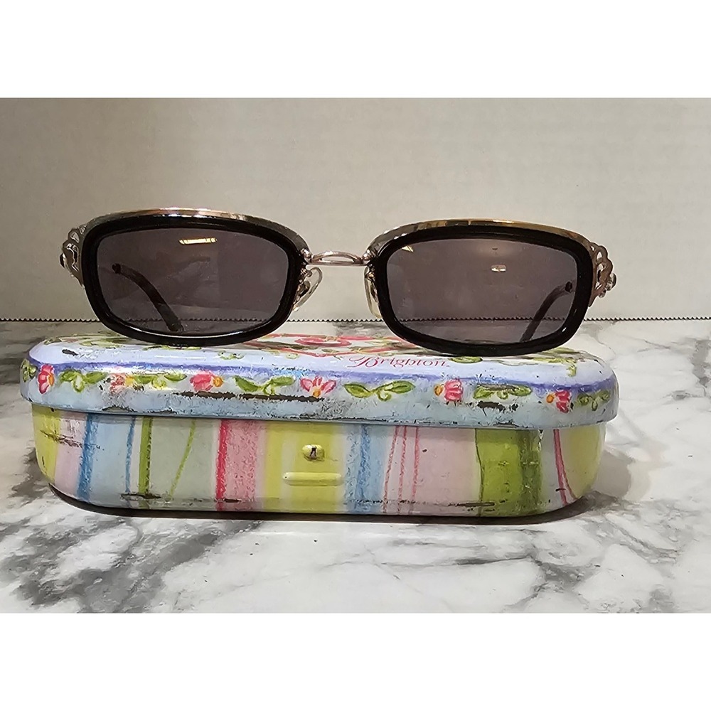 Vintage Brighton Essence Black Silver Filigree Sunglasses A11013 with Tin Case